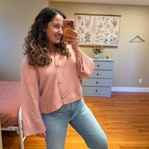 NWT Flannel Australia Pink Soft Cashmere Hooded Cardigan Sweater OS